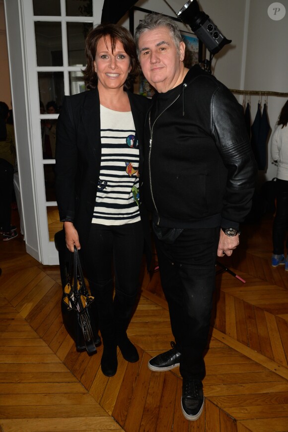 Exclusif - Carole Rousseau et Pierre Ménès au cocktail organisé pour le lancement de "Lucky Mum", un Concept "Kids & Pets & Family Friendly" qui s'articule autour de sweats et t-shirts à messages destinés aux mamans et à la famille. Paris, le 10 mai 2017. © Olivier Borde-Guirec Coadic/Bestimage
