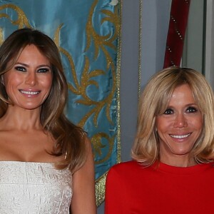 Mélania Trump ( femme du président américain D.Trump), Brigitte Macron (Trogneux) femme du président français E.Macron (jeans Acquaverde, pull Vuitton) en visite à Catane en Sicile le 26 mai 2017 © Sébastien Valiela / Bestimage