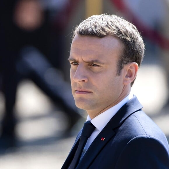 Emmanuel Macron participe à la cérémonie de commémoration de l'Appel du 18 juin du Général de Gaulle au Mont Valérien le 18 juin 2017. © Pierre Perusseau / Bestimage