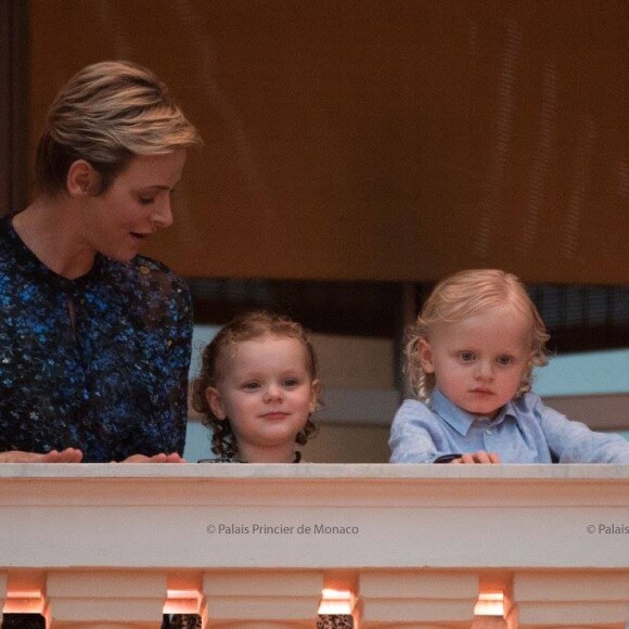 La princesse Charlene de Monaco a assisté avec ses deux enfants la princesse Gabriella et le prince Jacques aux célébrations de la Saint-Jean sur la Place du palais princier le 23 juin 2017, en l'absence du prince Albert, en déplacement en Irlande. © Eric Mathon / Facebook Palais princier de Monaco