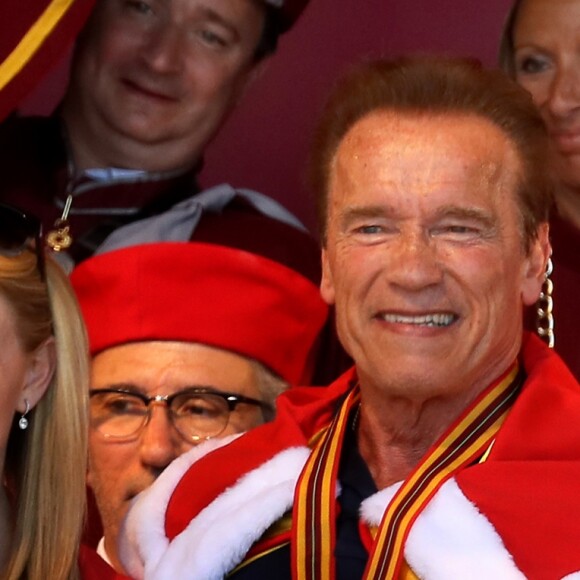 Arnold Schwarzenegger et sa compagne Heather Millligan sont cette année les invités exceptionnels de la seconde édition de" Libourne fête le vin". À cette occasion l'acteur, passionné de vins Français a été intronisé par la commanderie des vins de Bordeaux et nommé grand maitre et ambassadeur des célèbres vins Bordelais. Le 25 Juin 2017 à Libourne.