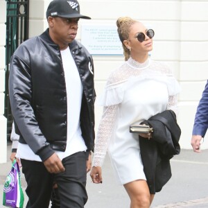 Beyonce et son mari Jay Z quittent Wimbledon après la finale femme remportée par Serera Williams à Londres le 9 juillet 2016.