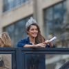 Iris Mittenaere de retour à Lille, sa ville natale, après son sacre de Miss Univers 2017. Elle est arrivée par le train, a défilé dans un bus sur la rue principale et a terminé au balcon du journal "La Voix du Nord", le 19 mars 2017. © Stéphane Vansteenkiste/Bestimage