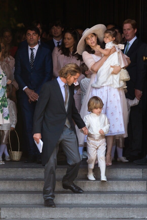 Tatiana Santo Domingo, Andrea Casiraghi et leurs enfants Alexandre et India - Cérémonie religieuse du mariage du prince Ernst August Jr de Hanovre et de Ekaterina Malysheva en l'église Marktkirche de Hanovre le 8 juillet 2017