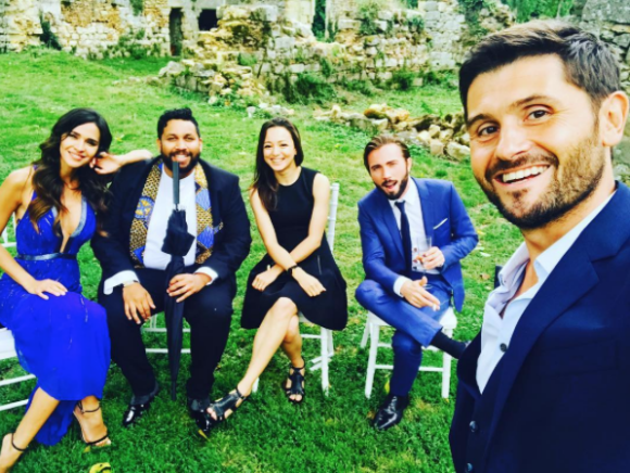 Leila Ben Khalifa, Kevin Razy, Ghislain et Christophe Beaugrand le 12 juillet 2017 au mariage de Charlotte Namura.