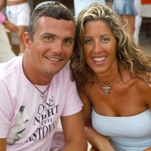 Richard Virenque et son ex-femme Stéphanie au Nikki Beach, à Saint-Tropez, le 6 juin 2005.