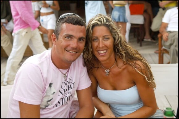 Richard Virenque et son ex-femme Stéphanie au Nikki Beach, à Saint-Tropez, le 6 juin 2005.
