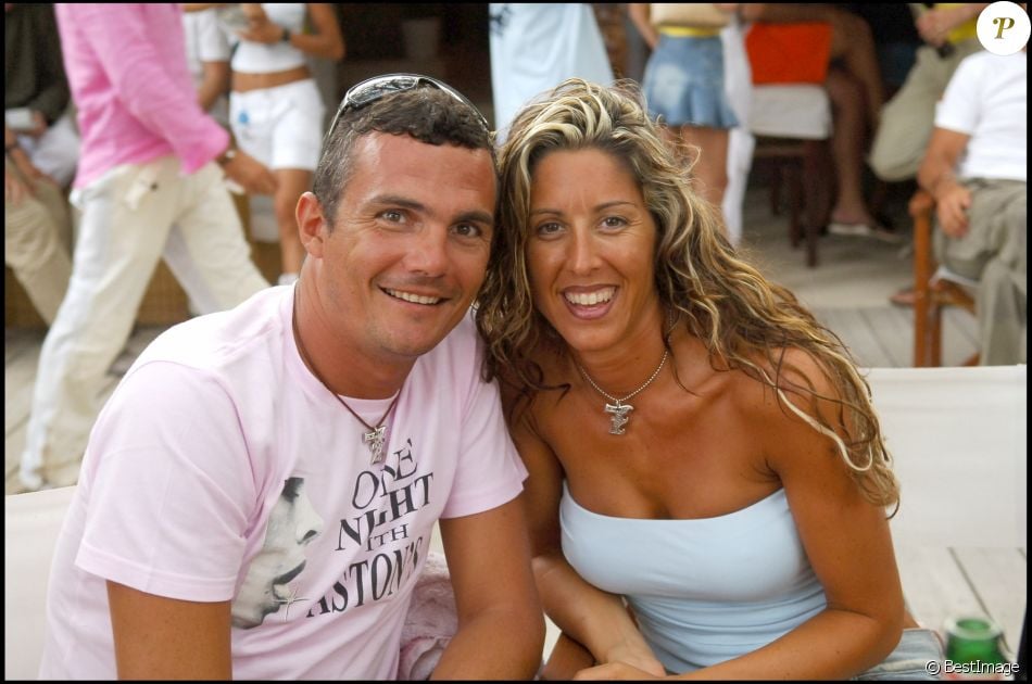 Richard Virenque et son ex-femme Stéphanie au Nikki Beach, à Saint-Tropez, le 6 juin 2005.