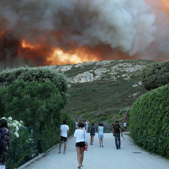 Un départ d'incendie attisé par un vent très violent s'est déclaré à 19 h30 dans les collines de Gigaro, à La Croix-Valmer le 23 juillet 2017. Le fameux site de l'Escalet a été ravagé et le panache de fumée poussé par un mistral impressionnant a envahi la baie de Pampelonne et est visible dans tout le Golfe de Saint-Tropez. Canadairs et trackers ont tournoyé jusqu'à la nuit tombée en espérant contenir un feu attisé par un vent extrêmement virulent. En vain. L'incendie a dévalé au galop sur Gigaro avant de s'attaquer à Escalet, où la panique a gagné les habitants, évacués la nuit. Plus de 300 ha sont déjà partis en fumée. © Dominique Jacovides-Cyril Moreau/Bestimage