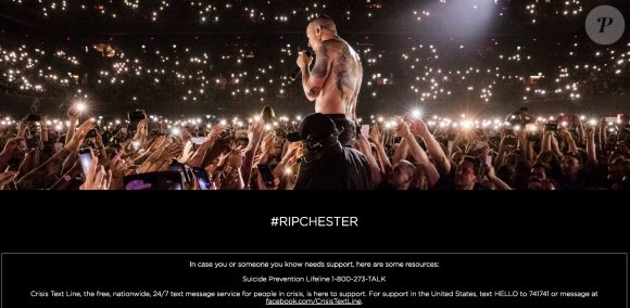 Capture d'écran de la page chester.linkinpark.org dédiée à la prévention du suicide suite à celui de Chester Bennington de Linkin Park.