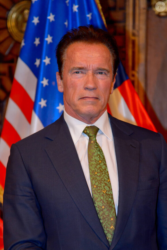 Arnold Schwarzenegger, fondateur du groupe R20 de lutte contre les effets du changement climatique, assiste à la conférence de Vienne, en presence du Dr Erwin Proell le 31 janvier 2013 