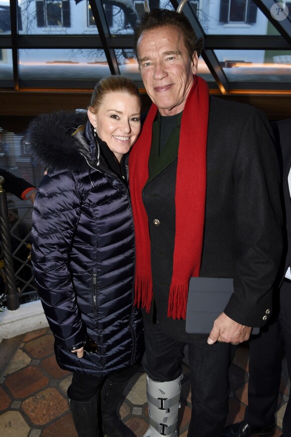Arnold Schwarzenegger et sa compagne Heather Milligan à l'hôtel Zur Tenne à Kitzbühel, le 20 janvier 2017.