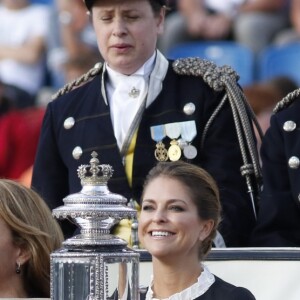 La princesse Madeleine de Suède était heureuse d'inaugurer lundi 21 août 2017 au stade Ullevi à Göteborg les Championnats d'Europe de dressage et de saut d'obstacles 2017. 