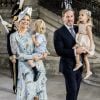 La princesse Madeleine de Suède et Christopher O'Neill avec leurs enfants la princesse Leonore et le prince Nicolas lors de la messe célébrée à l'occasion du 40e anniversaire de la princesse Victoria de Suède au palais royal à Stockholm le 14 juillet 2017.