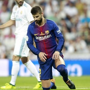 Karim Benzema et Gerard Pique à la finale retour de la Supercoupe d'Espagne. Madrid, le 16 août 2017.