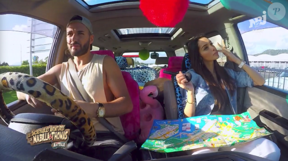 Nabilla et Thomas Vergara frôlent l'accident de voiture dans le premier épisode des "Incroyables Aventures de Nabilla et Thomas en Australie". NRJ12, le 28 août 2017.