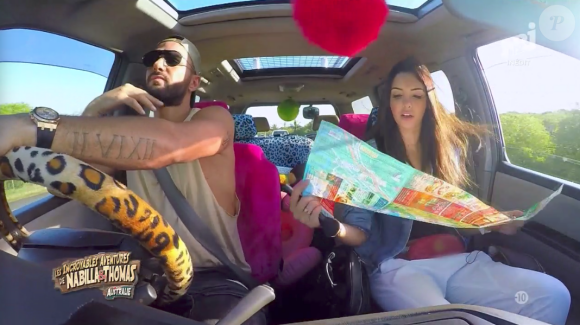 Nabilla et Thomas Vergara frôlent l'accident de voiture dans le premier épisode des "Incroyables Aventures de Nabilla et Thomas en Australie". NRJ12, le 28 août 2017.