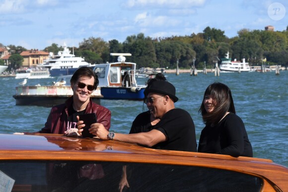 Jim Carrey à son arrivée en bateau lors du 74e Festival International du Film de Venise, la Mostra. Le 4 septembre 2017