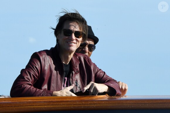 Jim Carrey à son arrivée en bateau lors du 74e Festival International du Film de Venise, la Mostra. Le 4 septembre 2017