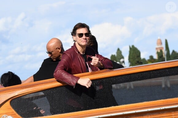 Jim Carrey à son arrivée en bateau lors du 74e Festival International du Film de Venise, la Mostra. Le 4 septembre 2017