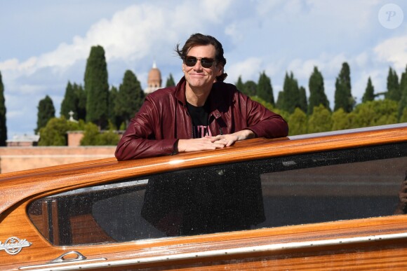 Jim Carrey à son arrivée en bateau lors du 74e Festival International du Film de Venise, la Mostra. Le 4 septembre 2017