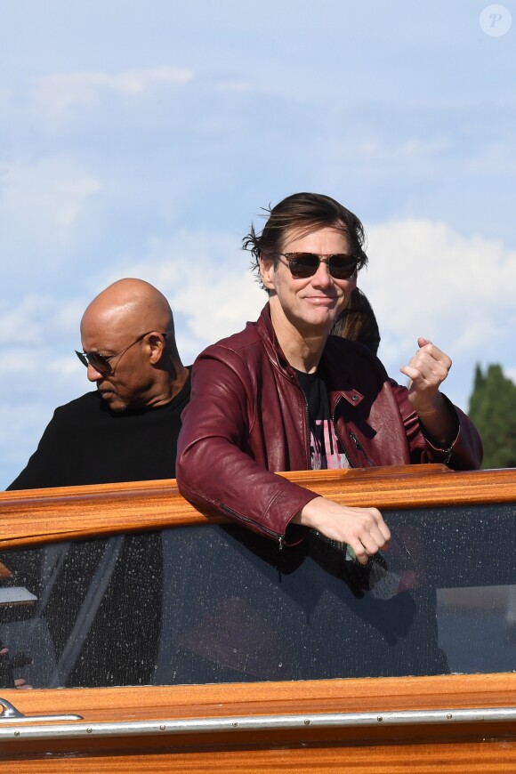 Jim Carrey à son arrivée en bateau lors du 74e Festival International du Film de Venise, la Mostra. Le 4 septembre 2017