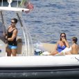 Exclusif - Pier Silvio Berlusconi avec sa compagne Silvia Toffanin et leur fils Lorenzo Mattia à Saint-Tropez le 27 août 2017.