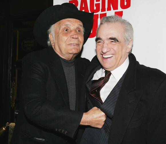 Jake LaMotta et Martin Scorsese réunis lors d'une projection de Raging Bull le 27 janvier 2005 à New York pour le 25e anniversaire du film de Martin Scorsese. Jake LaMotta est mort à 95 ans le 19 septembre 2017.
