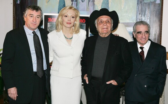Robert DeNiro, Cathy Moriarty, Jake LaMotta et Martin Scorsese réunis lors d'une projection de Raging Bull le 27 janvier 2005 à New York pour le 25e anniversaire du film de Martin Scorsese. Jake LaMotta est mort à 95 ans le 19 septembre 2017.
