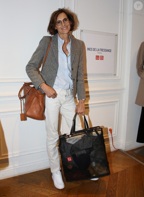 Exclusif - Inès de la Fressange lors de la soirée de lancement de la collection Automne-Hiver 2017 UNIQLO U à la boutique Uniqlo à Paris, le 4 octobre 2017. © Denis Guignebourg/Bestimage