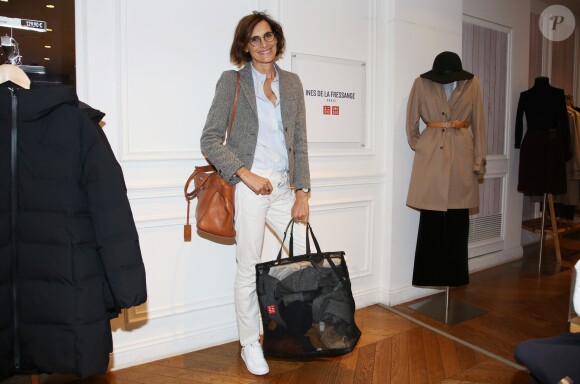 Exclusif - Inès de la Fressange lors de la soirée de lancement de la collection Automne-Hiver 2017 UNIQLO U à la boutique Uniqlo à Paris, le 4 octobre 2017. © Denis Guignebourg/Bestimage