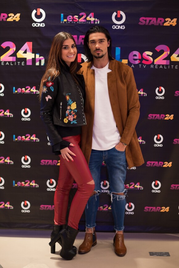 Martika Caringella et son compagnon Julien Guirado - Photocall - Tournage de l'émission "Les 24h de la TV réalité" à Paris, le 20 et 21 décembre 2016.