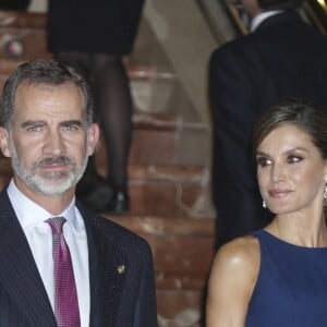 Le roi Felipe VI et la reine Letizia d'Espagne à Oviedo le 19 octobre 2017 pour le traditionnel concert à la veille de la remise des "Prix Princesse des Asturies 2017".