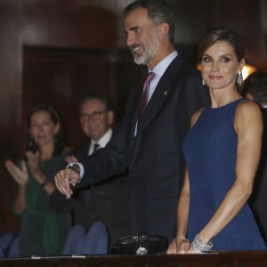 Le roi Felipe VI et la reine Letizia d'Espagne à Oviedo le 19 octobre 2017 pour le traditionnel concert à la veille de la remise des "Prix Princesse des Asturies 2017".