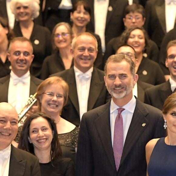 Le roi Felipe VI et la reine Letizia d'Espagne à Oviedo le 19 octobre 2017 pour le traditionnel concert à la veille de la remise des "Prix Princesse des Asturies 2017".