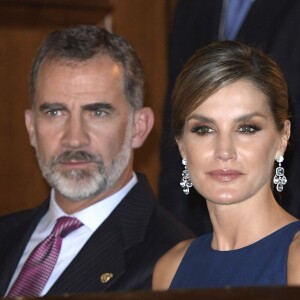 Le roi Felipe VI et la reine Letizia d'Espagne à Oviedo le 19 octobre 2017 pour le traditionnel concert à la veille de la remise des "Prix Princesse des Asturies 2017".