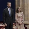 Le roi Felipe VI et la reine Letizia d'Espagne ont rencontré le 20 octobre 2017 à l'Hôtel Reconquista à Oviedo lauréats et personnalités à l'occasion des Prix Princesse des Asturies.