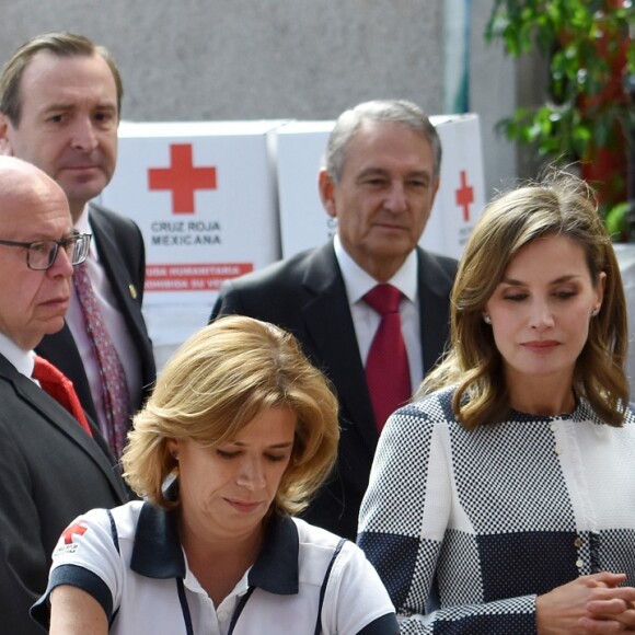 La reine Letizia d'Espagne rencontrant des membres de la Croix-Rouge mexicaine à Mexico, le 13 novembre 2017, en marge de sa visite à l'occasion du World Cancer Leaders' Summit.