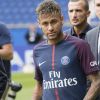 Neymar Jr en conférence de presse au Parc des Princes pour son entrée au club de football PSG (Paris Saint-Germain). Le 4 août 2017 © Pierre Perusseau / Bestimage