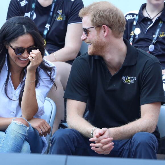 Première apparition officielle du prince Harry et sa compagne Meghan Markle dans les tribunes de la finale de tennis à la troisième édition des Invictus Games à Toronto, Ontario, Canada, le 25 septembre 2017.