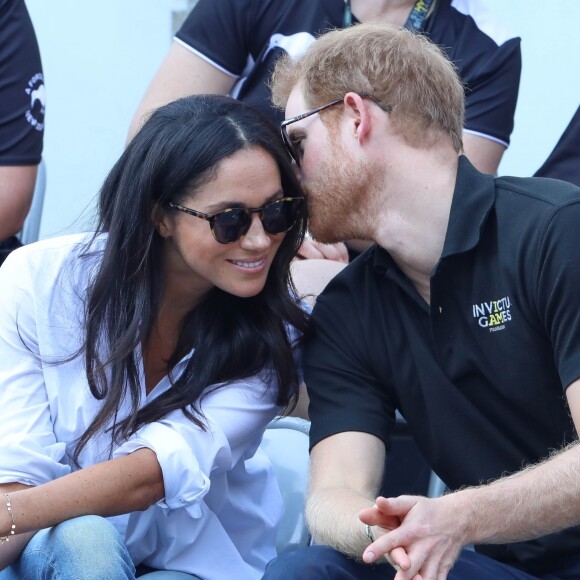 Première apparition officielle du prince Harry et sa compagne Meghan Markle dans les tribunes de la finale de tennis à la troisième édition des Invictus Games à Toronto, Ontario, Canada, le 25 septembre 2017.