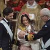 Le prince Carl Philip de Suède, la princesse Sofia de Suède, le prince Gabriel de Suède et le roi Carl XVI Gustaf de Suède - Baptême du prince Gabriel de Suède à la chapelle du palais Drottningholm à Stockholm, Suède, le 1er décembre 2017.