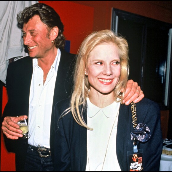 Johnny Hallyday et Sylvie Vartan au concert de leur fils David au Zénith de Paris le 11 mars 1991.