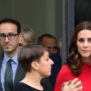 Catherine Kate Middleton, duchesse de Cambridge (enceinte) arrive au "Children's Global Media Summit" au centre de conventions de Manchester le 6 décembre 2017.