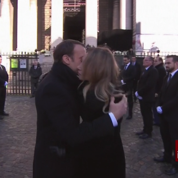 Emmanuel Marcron - Obsèques de Johnny Hallyday en l'église de la Madeleine à Paris. Le 9 décembre 2017.