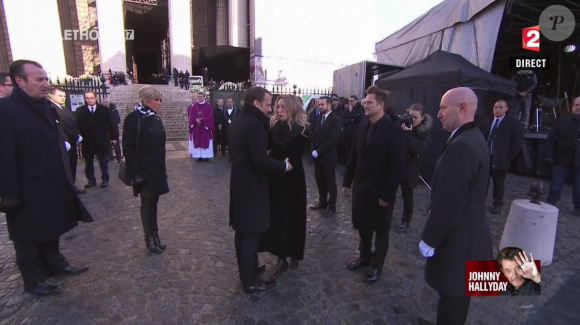 Emmanuel Macron et Laura Smet - Obsèques de Johnny Hallyday en l'église de la Madeleine à Paris. Le 9 décembre 2017.
