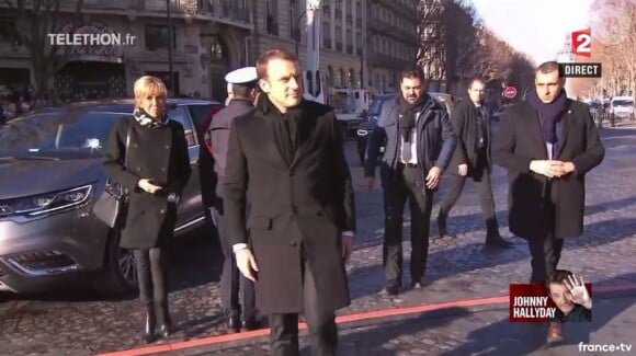 Emmanuel et Brigitte Macron - Obsèques de Johnny Hallyday à l'église de la Madeleine, à Paris, le 9 décembre 2017