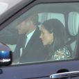 Le prince Harry et Meghan Markle (habillée d'une robe Self Portrait) ont pris part en couple au déjeuner de Noël organisé par la reine au palais de Buckingham le 20 décembre 2017 à Londres.