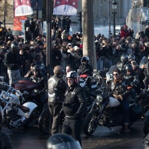 Exclusif - Philippe Lellouche dans le convoi des Bikers pour les obsèques de Johnny Hallyday à Paris. Le 9 décembre 2017