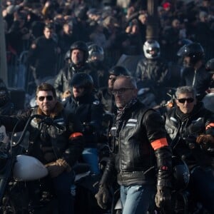 Exclusif - Philippe Lellouche dans le convoi des Bikers pour les obsèques de Johnny Hallyday à Paris. Le 9 décembre 2017